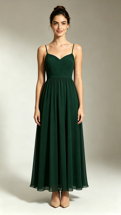 Chic A-line Green Evening Gowns Straps Chiffon Maxi Dress LFNL0782