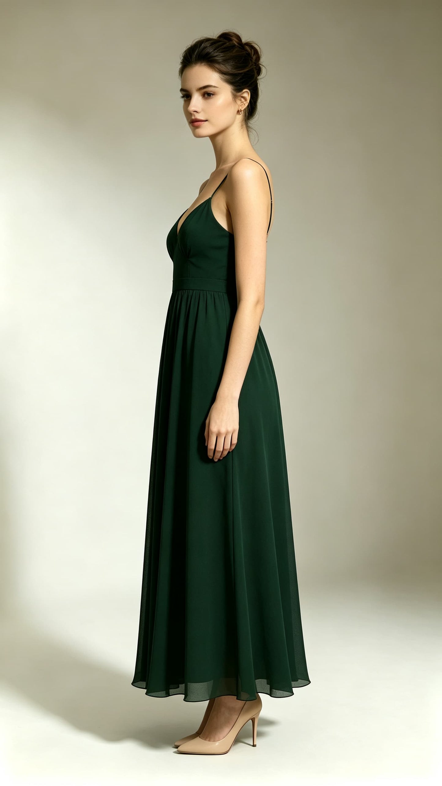 Chic A-line Green Evening Gowns Straps Chiffon Maxi Dress LFNL0782