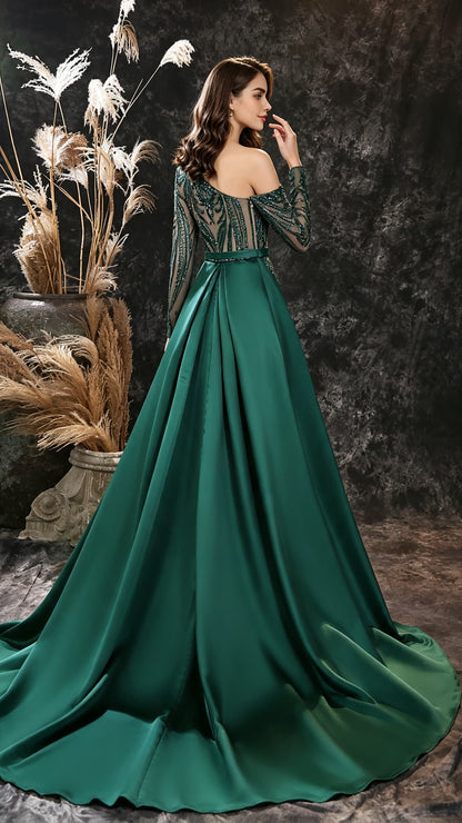 2026 Mermaid Green Evening Gowns One Shoulder Lace Sequins Long Formal Dress LFNL0673