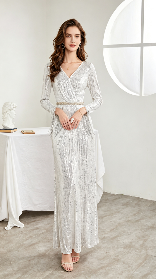 Romantic A-line Sliver Sequins Formal Dress LFNC0004