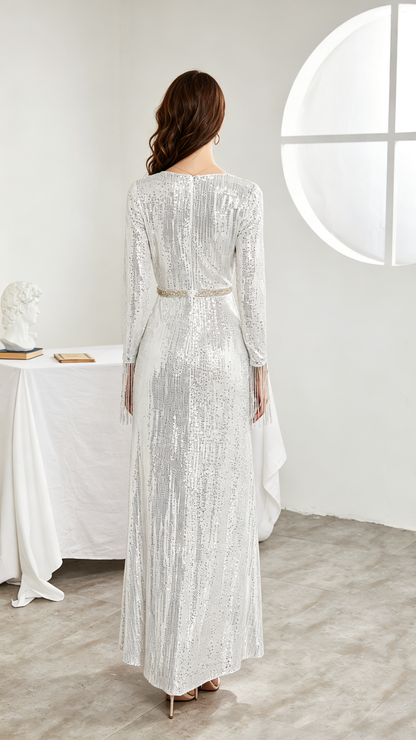Romantic A-line Sliver Sequins Formal Dress LFNC0004