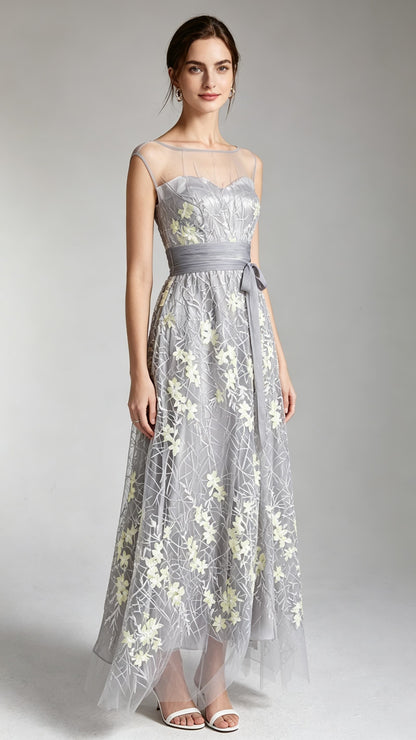 Beautiful tailored A-line Grey Evening Gowns Tulle Formal Dress LFNC0011