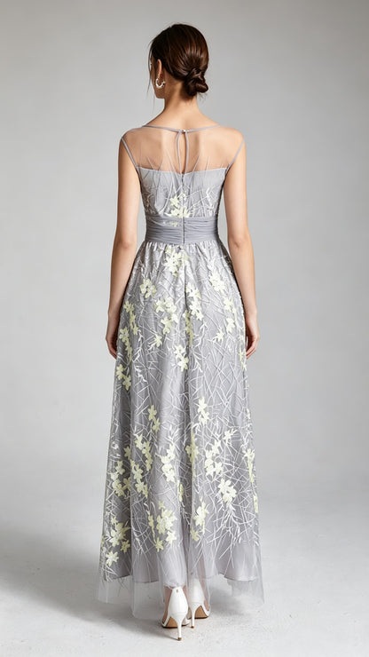 Beautiful tailored A-line Grey Evening Gowns Tulle Formal Dress LFNC0011