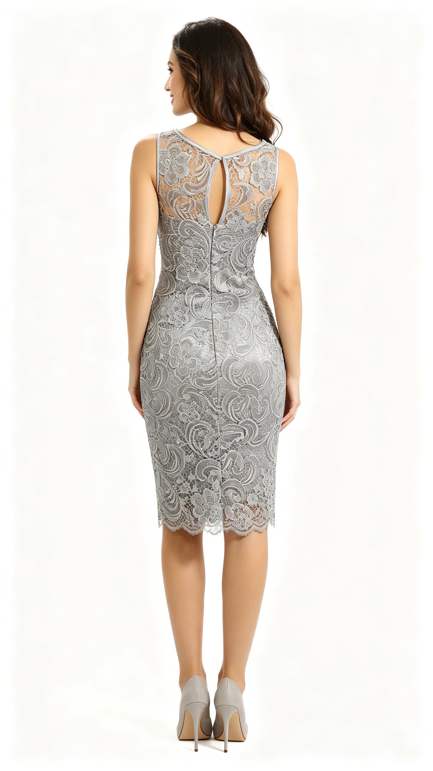 Simple Mermaid Sliver Cocktail Dress Round Neck Polyester&Lace Short Formal Dress LFNG0029