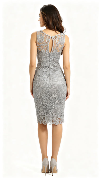 Simple Mermaid Sliver Cocktail Dress Round Neck Polyester&Lace Short Formal Dress LFNG0029