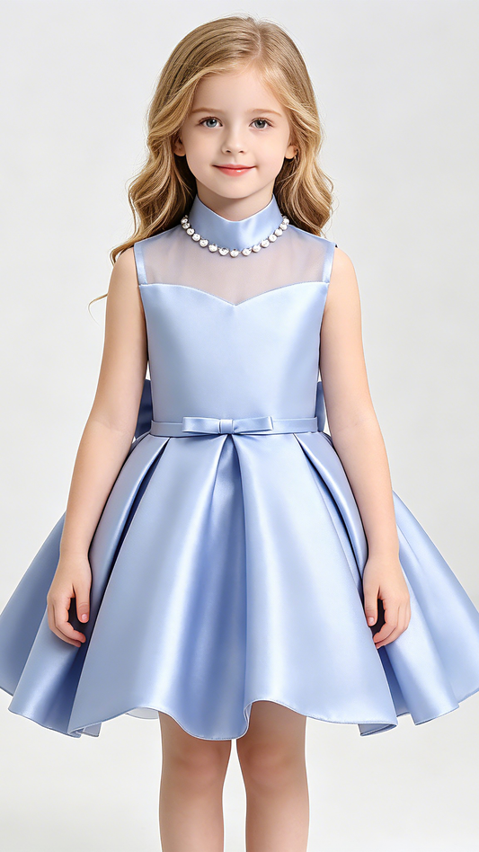 Gentle A-line Purple Flower Girl Dresses High Collar Twill Satin Short Gown LFNGA004