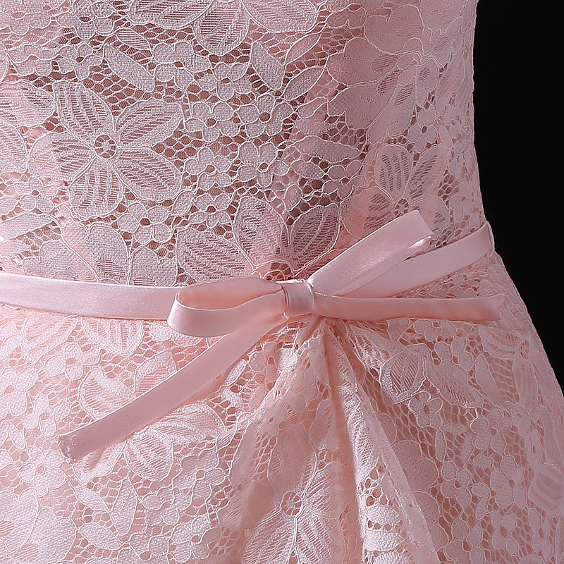 Gorgeous A-line Blush Pink  Evening Dress Round Neck Lace Tulle Maxi Dress LFNL0624