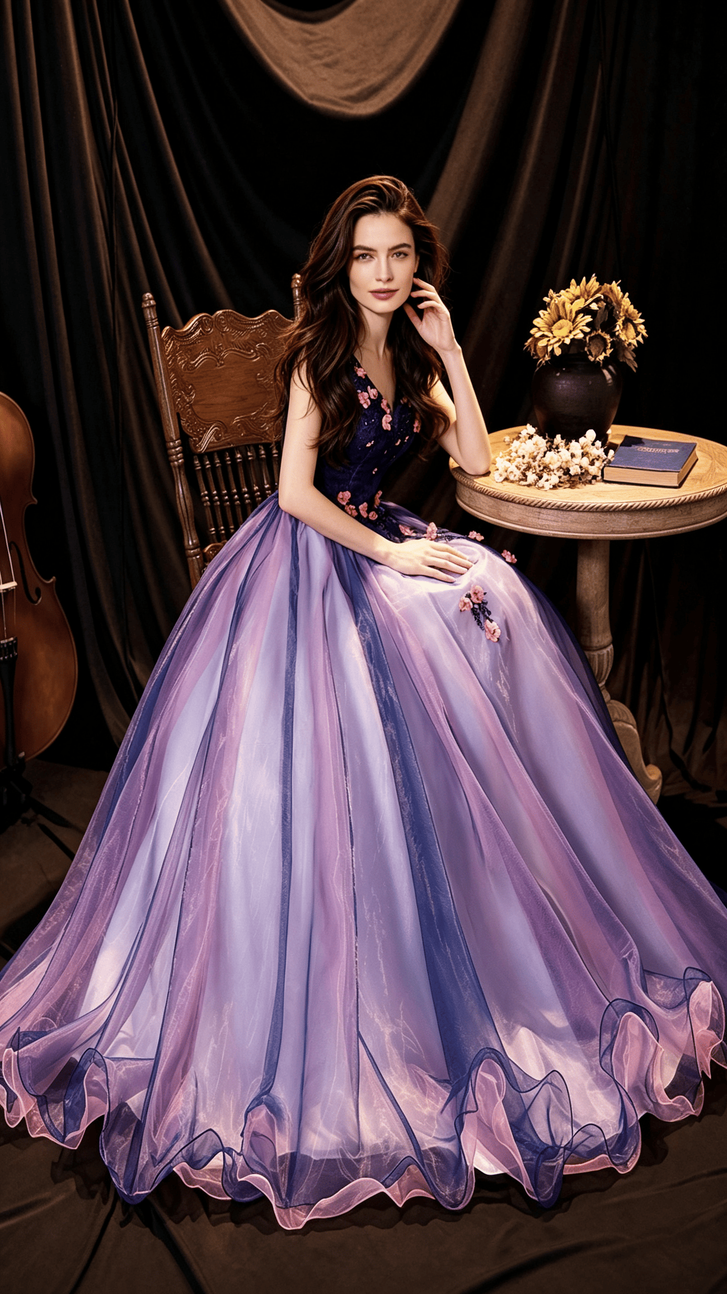 Classy A-line Purple Evening Dress V Neck Tulle Long Formal Dress LFNC0388