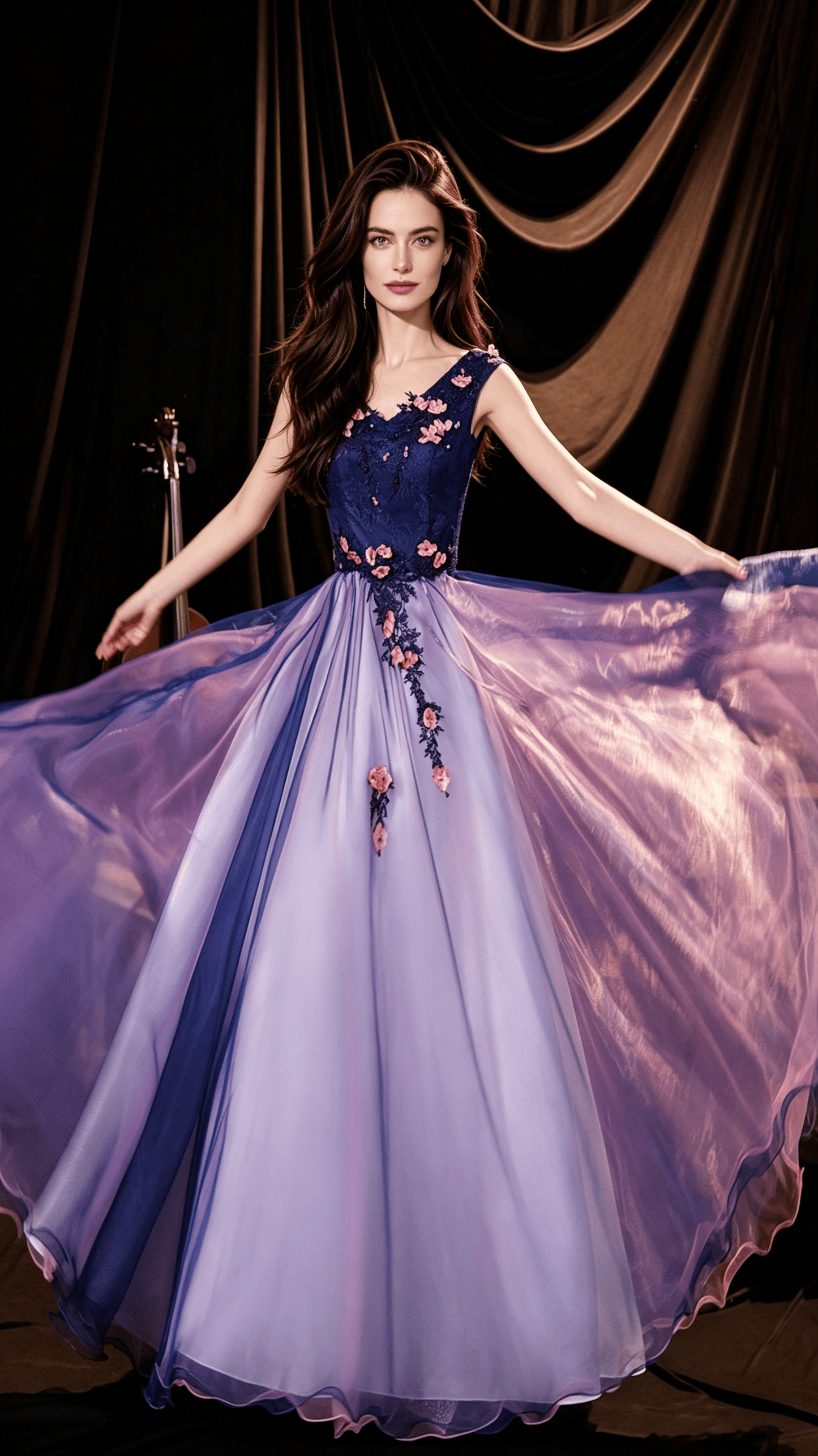 Classy A-line Purple Evening Dress V Neck Tulle Long Formal Dress LFNC0388