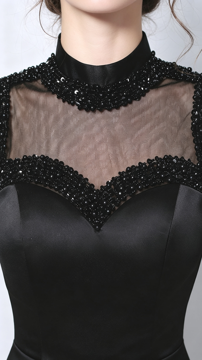 Sleek Mermaid Black Evening Dress High Collar Vinylon Short Formal Dress LFNC0396