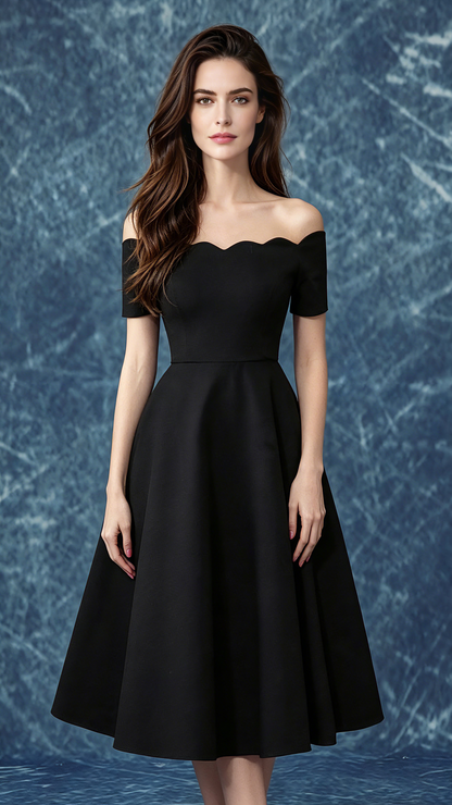 Eye-catching A-line Black Evening Dress Off Shoulder Polyester Short Formal Dress LFNC0411