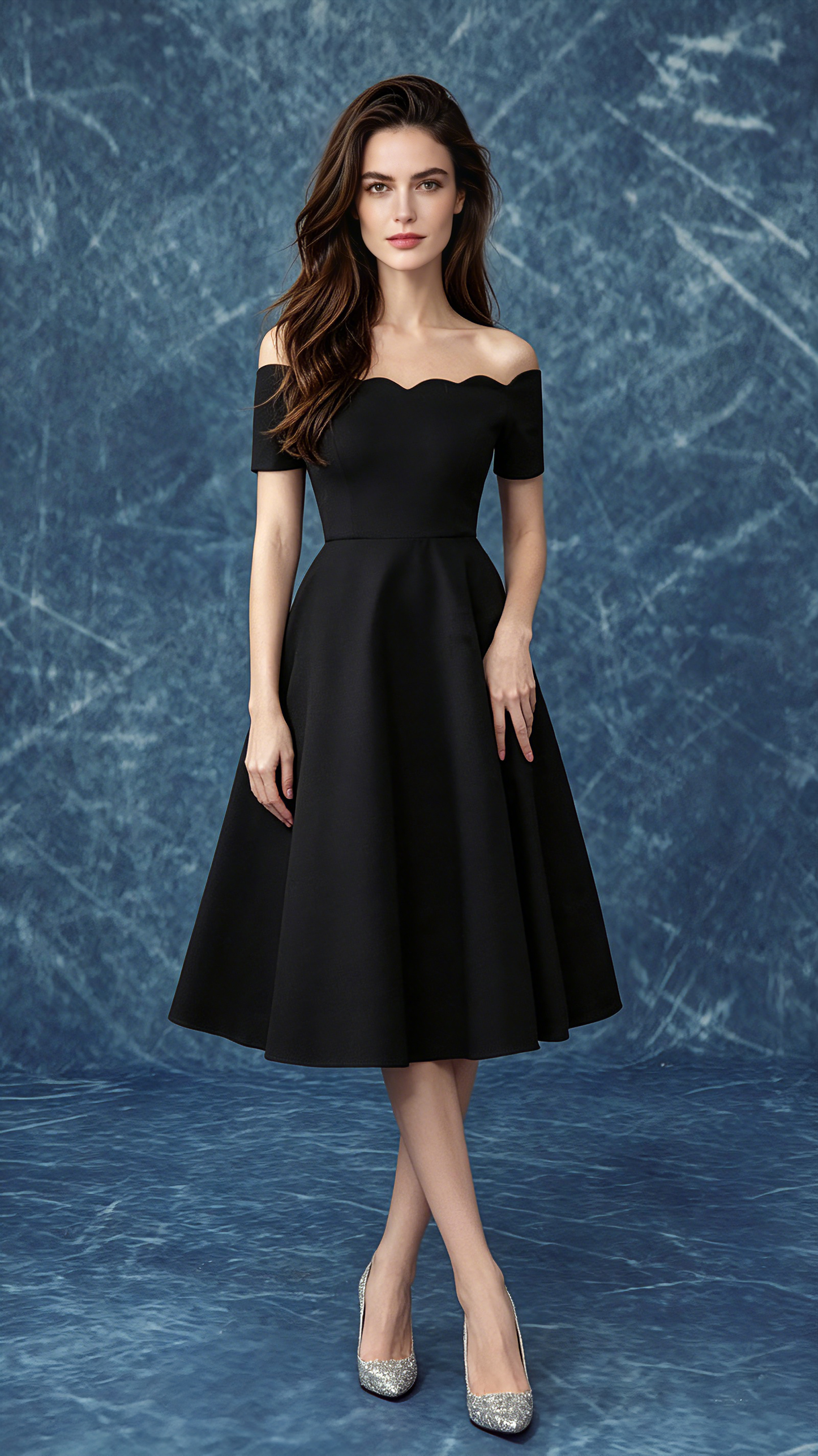 Eye-catching A-line Black Evening Dress Off Shoulder Polyester Short Formal Dress LFNC0411