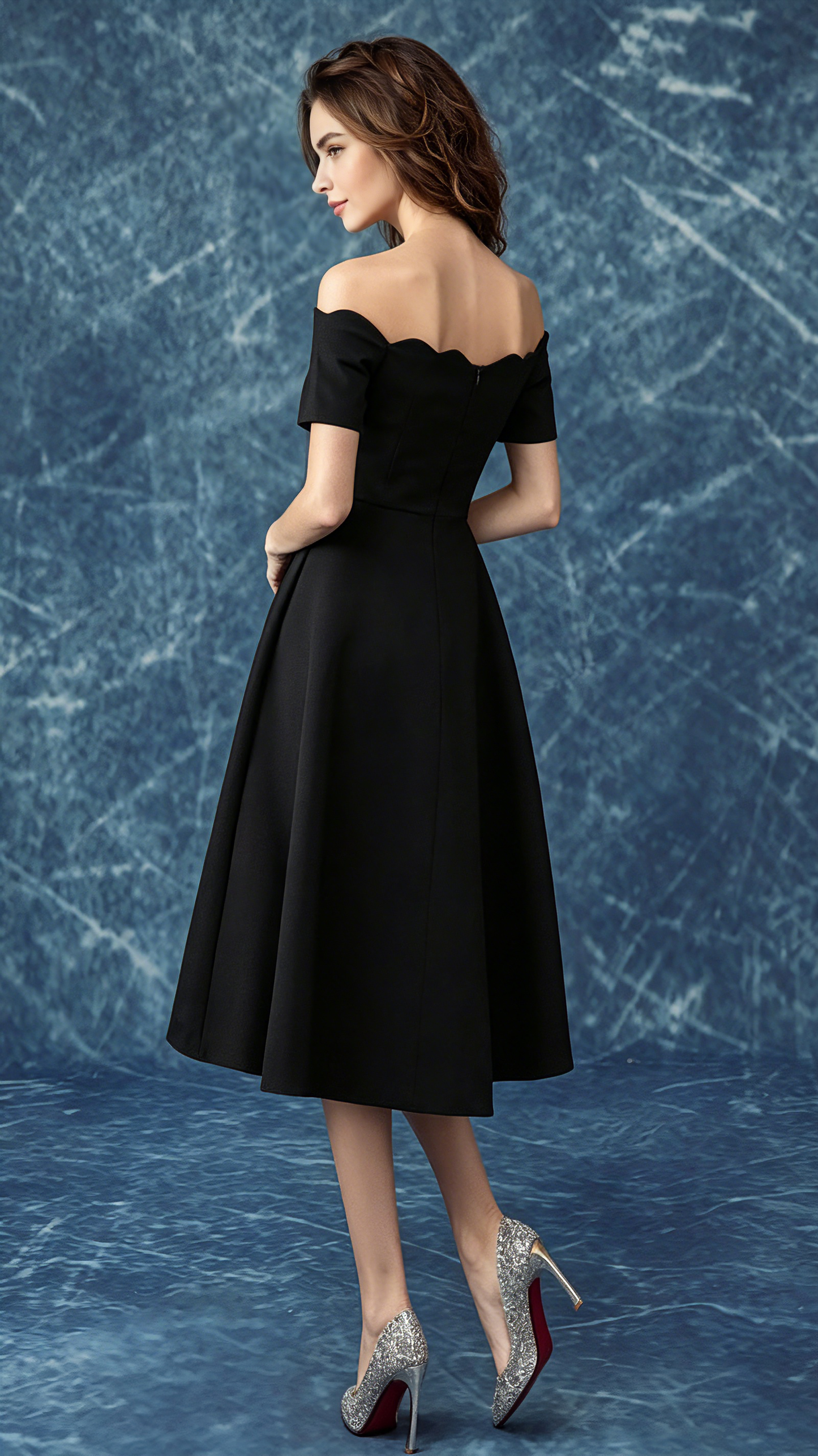 Eye-catching A-line Black Evening Dress Off Shoulder Polyester Short Formal Dress LFNC0411