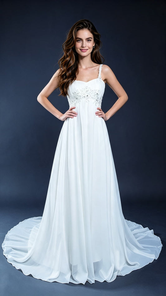 Polished A-line White Evening Dress Straps Chiffon Long Formal Dress LFNL0544
