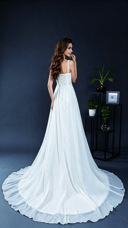Polished A-line White Evening Dress Straps Chiffon Long Formal Dress LFNL0544