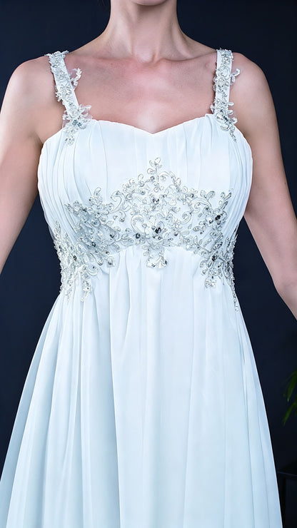 Polished A-line White Evening Dress Straps Chiffon Long Formal Dress LFNL0544