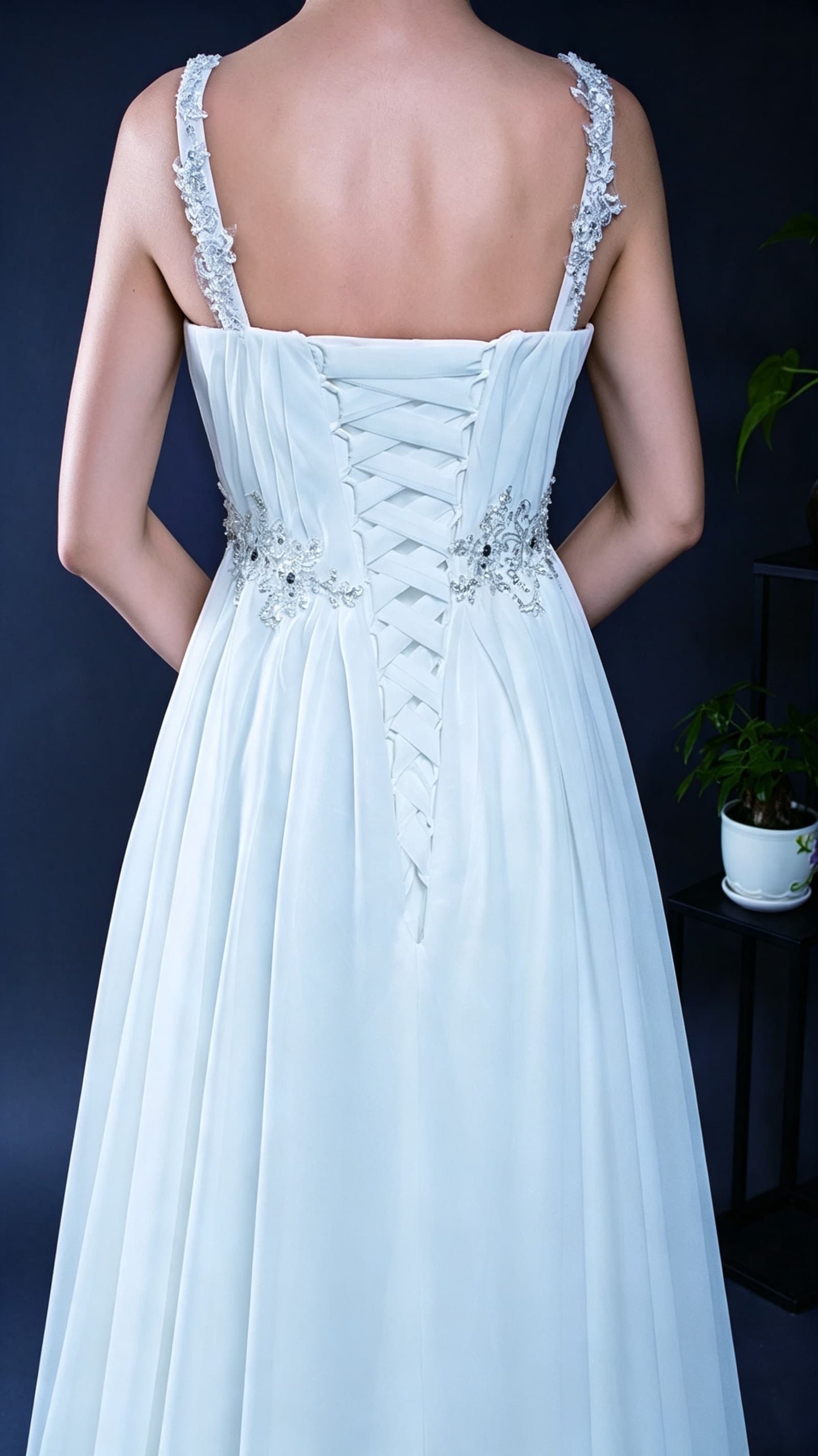 Polished A-line White Evening Dress Straps Chiffon Long Formal Dress LFNL0544