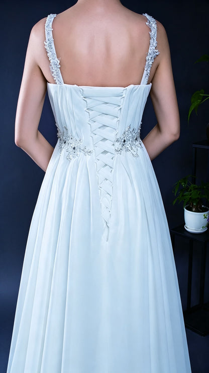 Polished A-line White Evening Dress Straps Chiffon Long Formal Dress LFNL0544