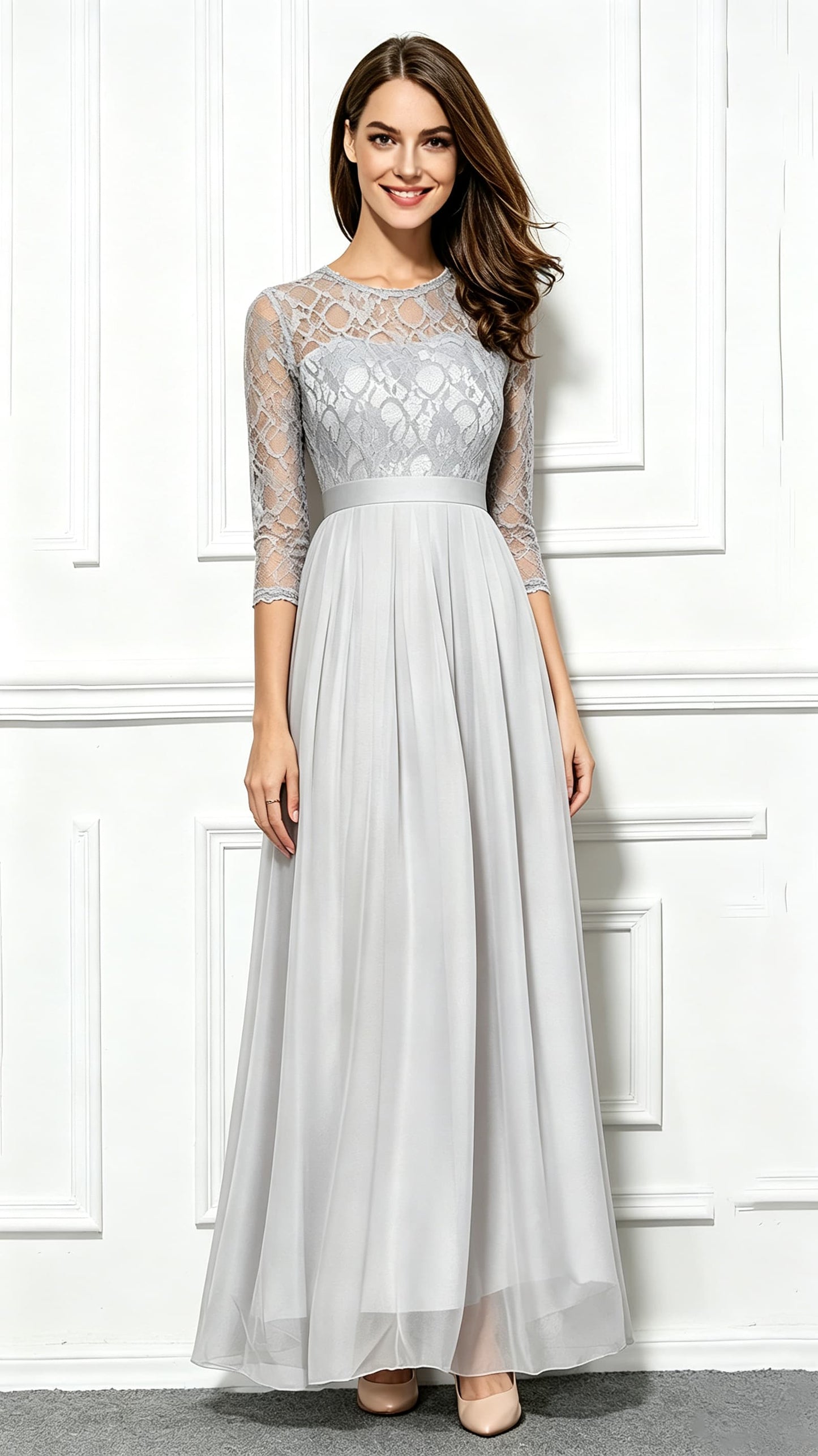 Lightweight A-line Blue Evening Dress Lace Long Formal Dress LFNC0066