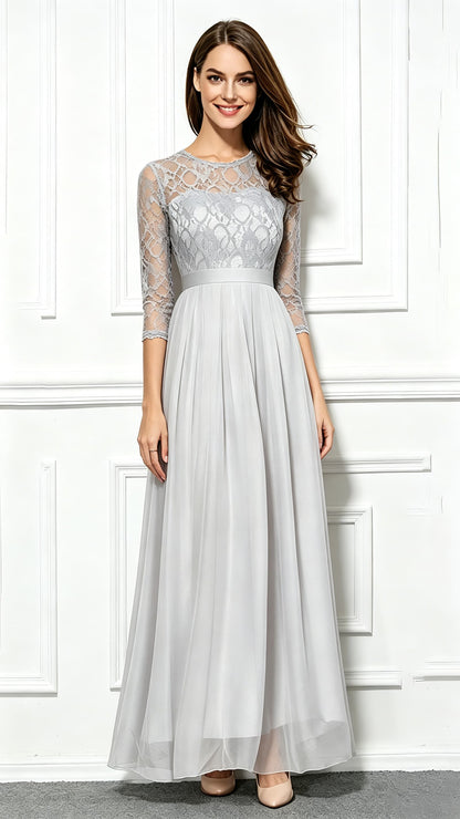 Lightweight A-line Blue Evening Dress Lace Long Formal Dress LFNC0066