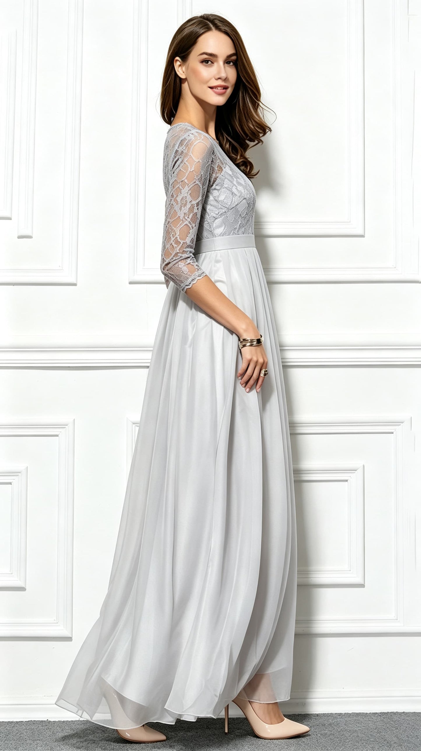 Lightweight A-line Blue Evening Dress Lace Long Formal Dress LFNC0066