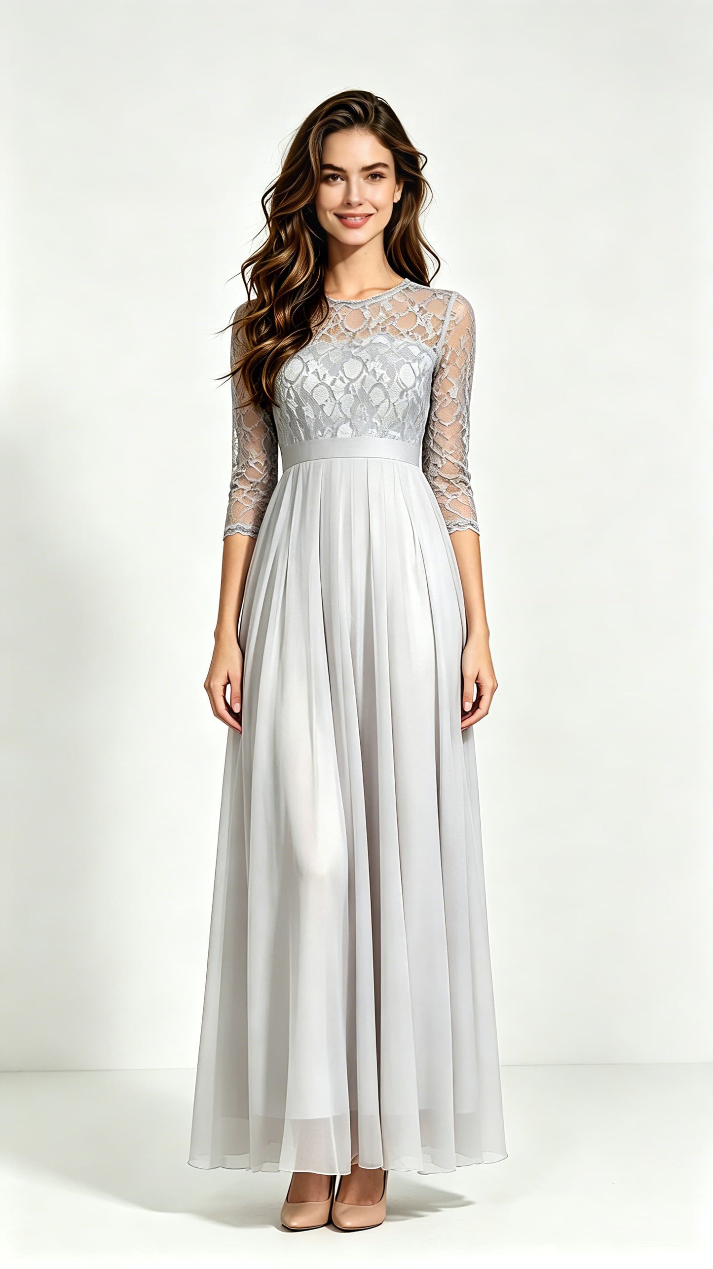 Lightweight A-line Blue Evening Dress Lace Long Formal Dress LFNC0066