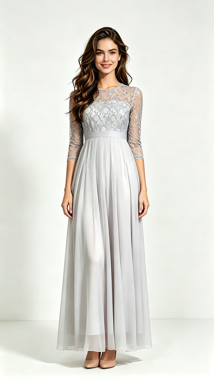 Lightweight A-line Blue Evening Dress Lace Long Formal Dress LFNC0066