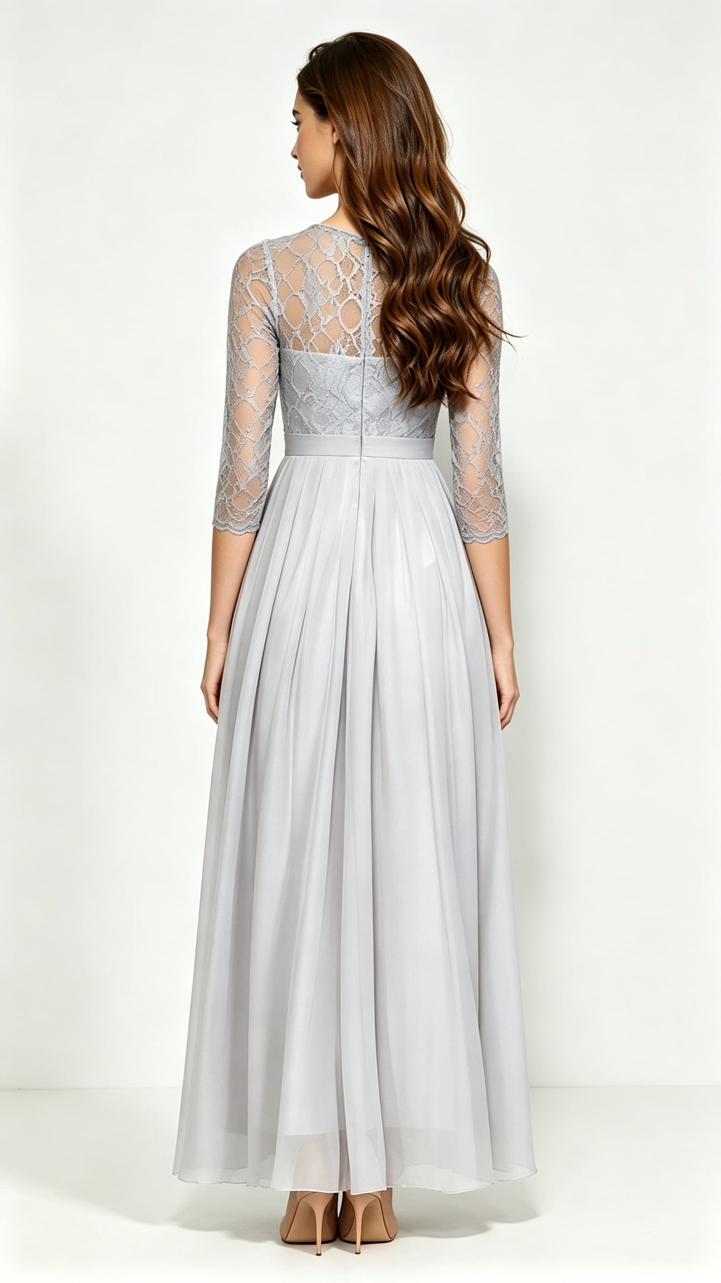 Lightweight A-line Blue Evening Dress Lace Long Formal Dress LFNC0066