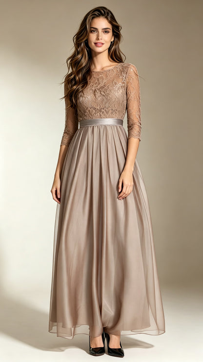 Lightweight A-line Blue Evening Dress Lace Long Formal Dress LFNC0066