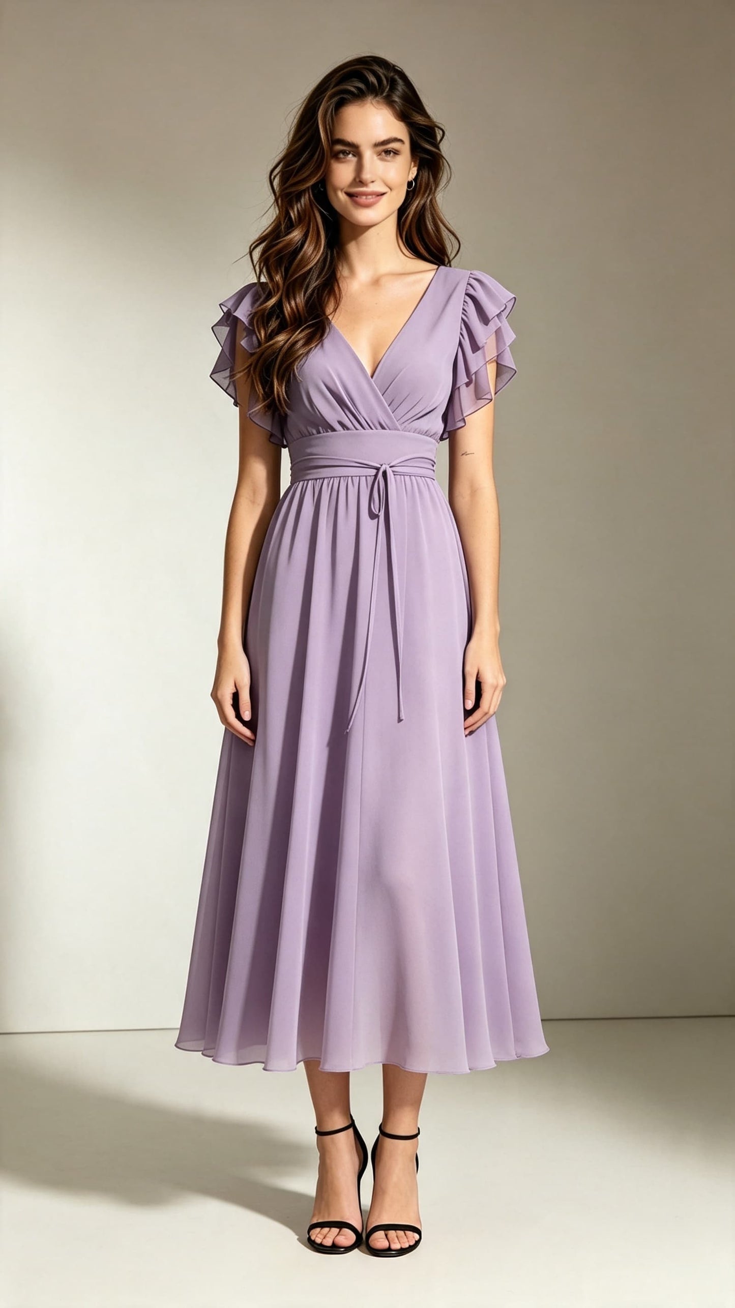 Lovely A-line Purple Bridesmaid Gowns V Neck Chiffon Long Formal Dress LFNL0708
