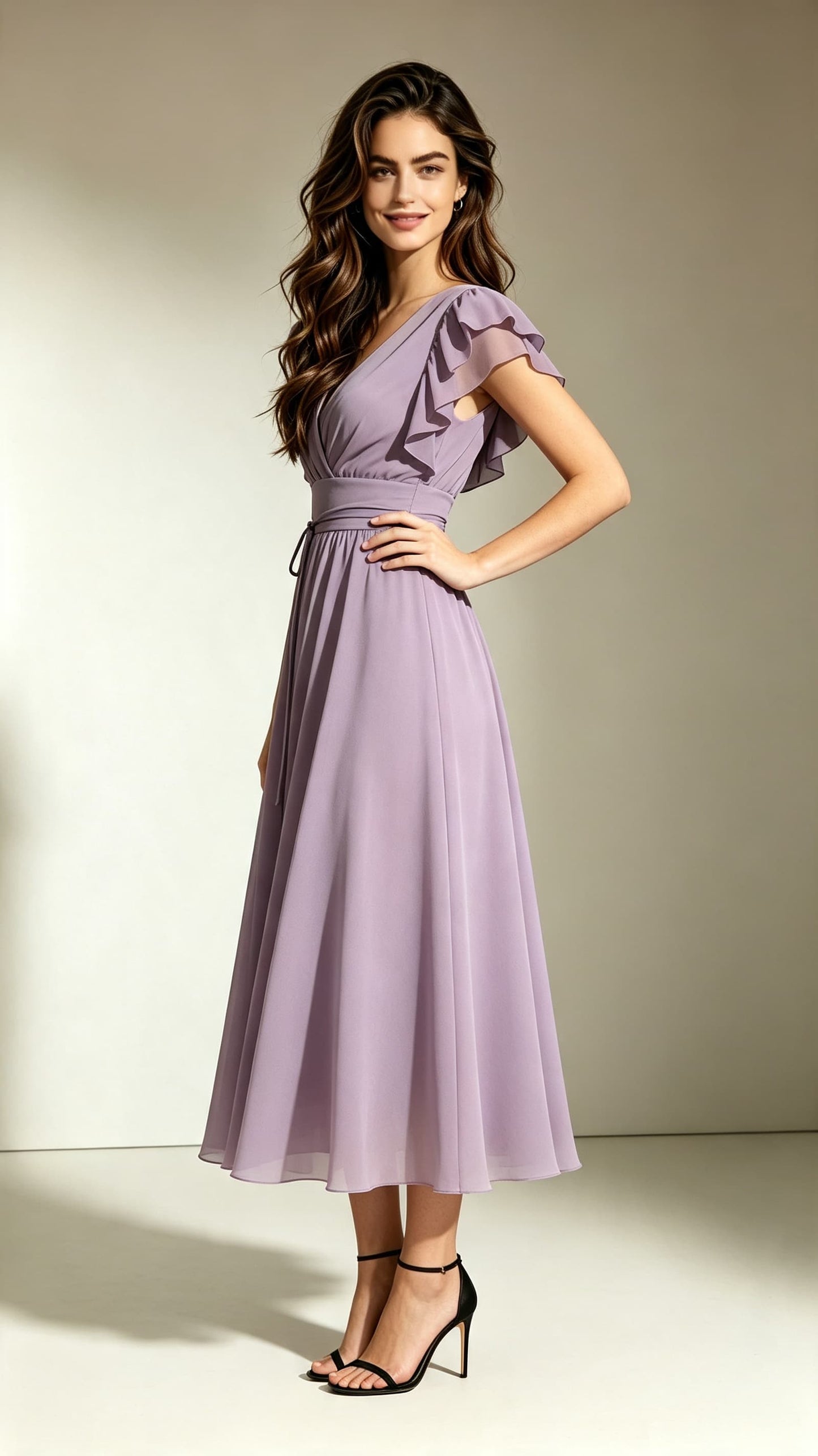 Lovely A-line Purple Bridesmaid Gowns V Neck Chiffon Long Formal Dress LFNL0708