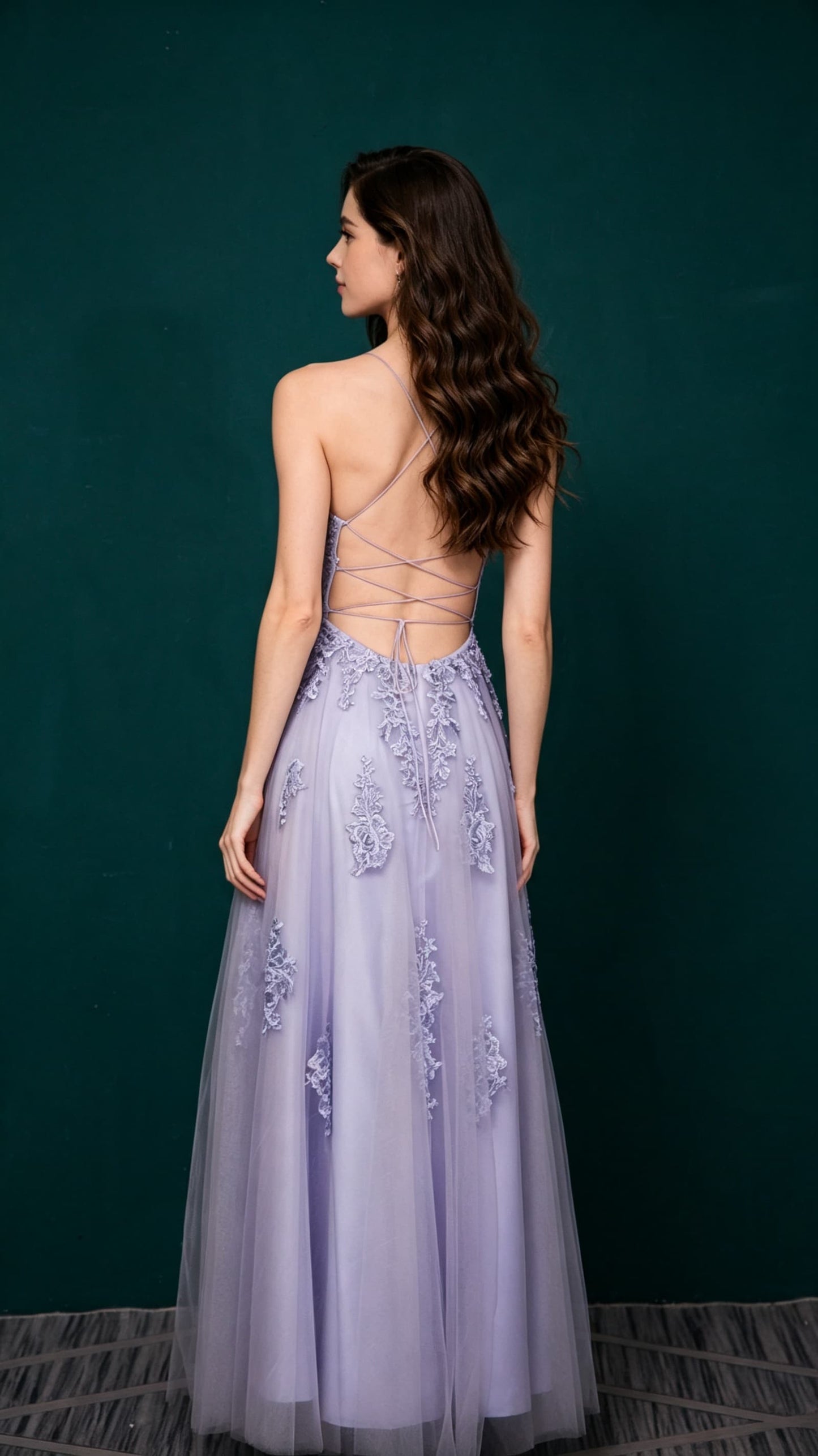 Polished A-line Purple Evening Gowns Straps Tulle Maxi Dress LFNL0660