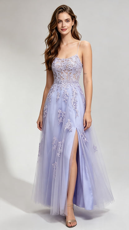 Sleek A-line Purple Evening Dress Straps Lavender Long Formal Dress LFNL0618