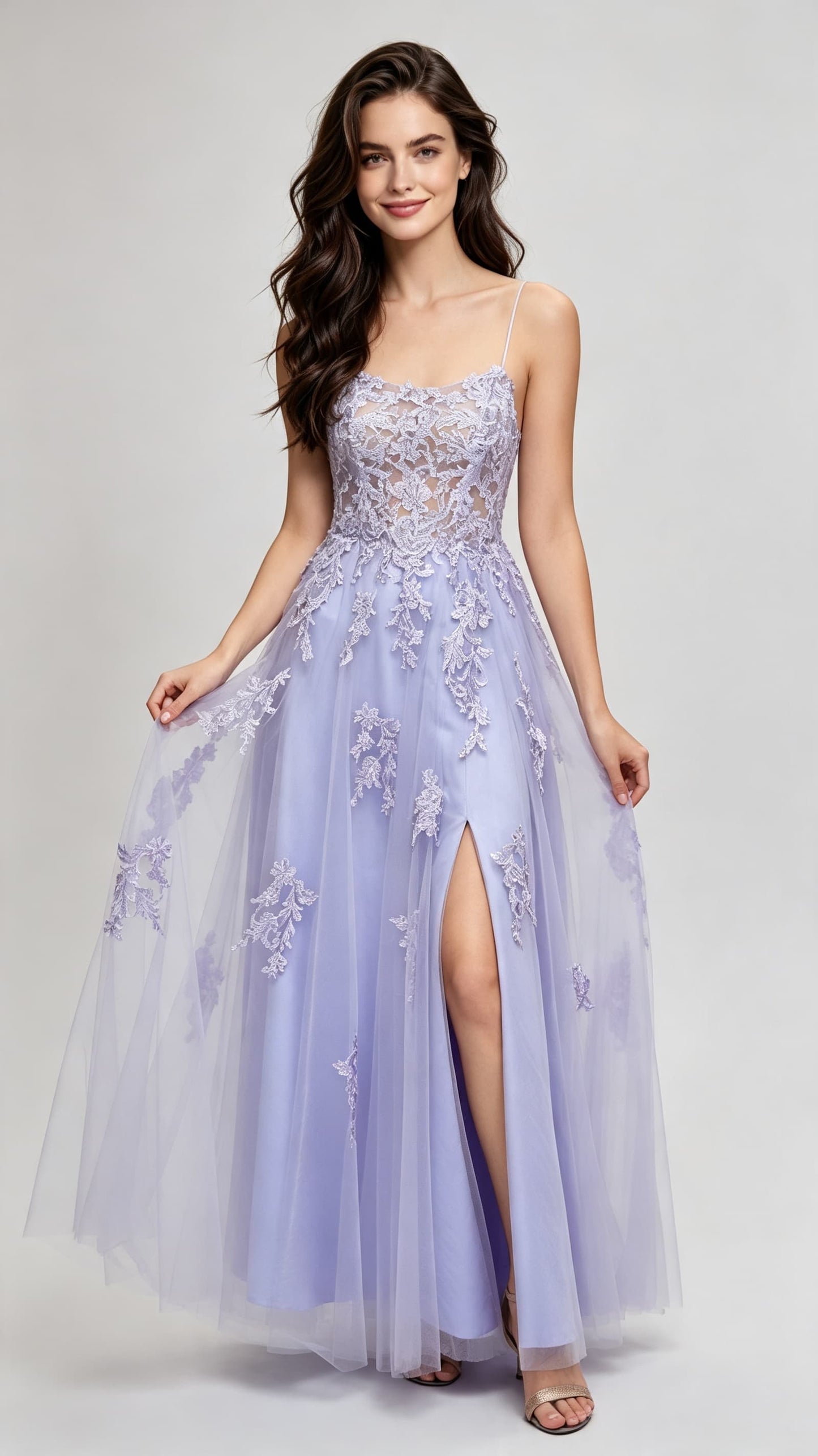 Sleek A-line Purple Evening Dress Straps Lavender Long Formal Dress LFNL0618