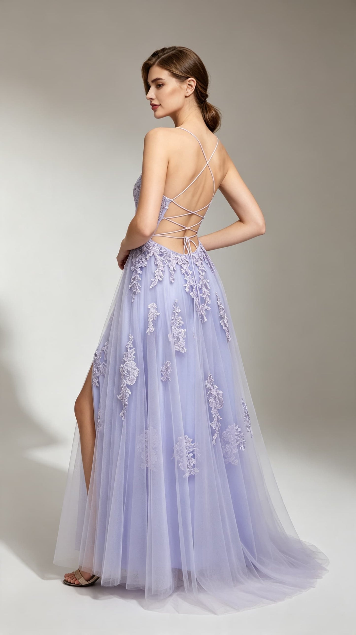 Sleek A-line Purple Evening Dress Straps Lavender Long Formal Dress LFNL0618