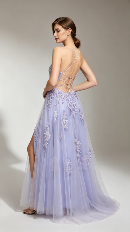 Sleek A-line Purple Evening Dress Straps Lavender Long Formal Dress LFNL0618