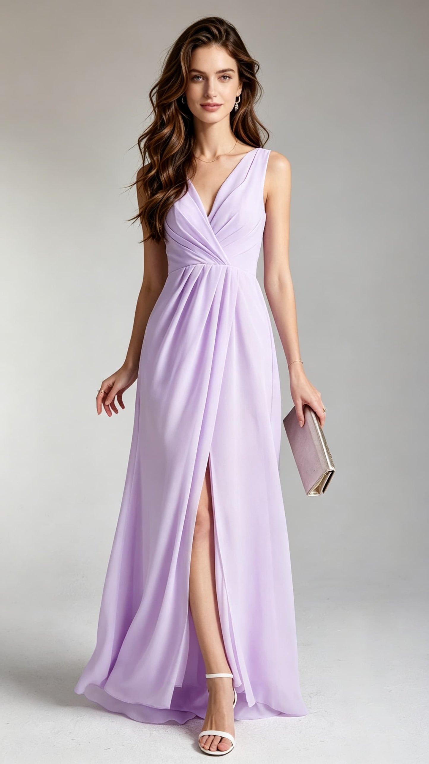 Romantic A-line Purple Bridesmaid dress Chiffon Long Formal Dress LFNC0070