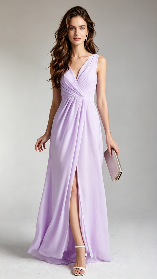 Romantic A-line Purple Bridesmaid dress Chiffon Long Formal Dress LFNC0070