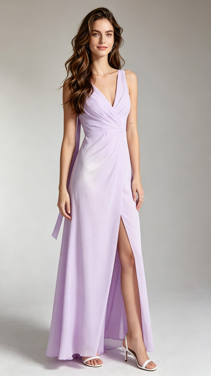 Romantic A-line Purple Bridesmaid dress Chiffon Long Formal Dress LFNC0070