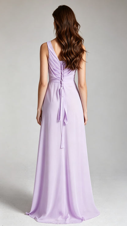 Romantic A-line Purple Bridesmaid dress Chiffon Long Formal Dress LFNC0070