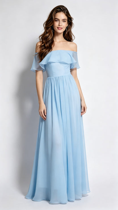 Gorgeous A-line Blue Bridesmaid dress Chiffon Long Formal Dress LFNC0078