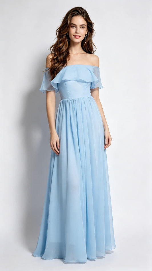 Gorgeous A-line Blue Bridesmaid dress Chiffon Long Formal Dress LFNC0078
