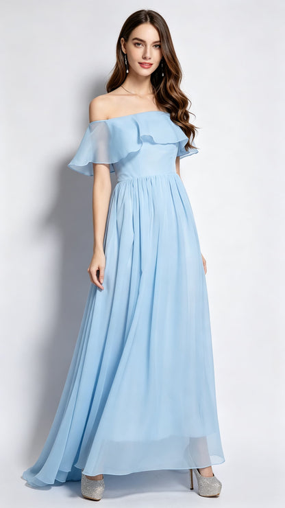 Gorgeous A-line Blue Bridesmaid dress Chiffon Long Formal Dress LFNC0078