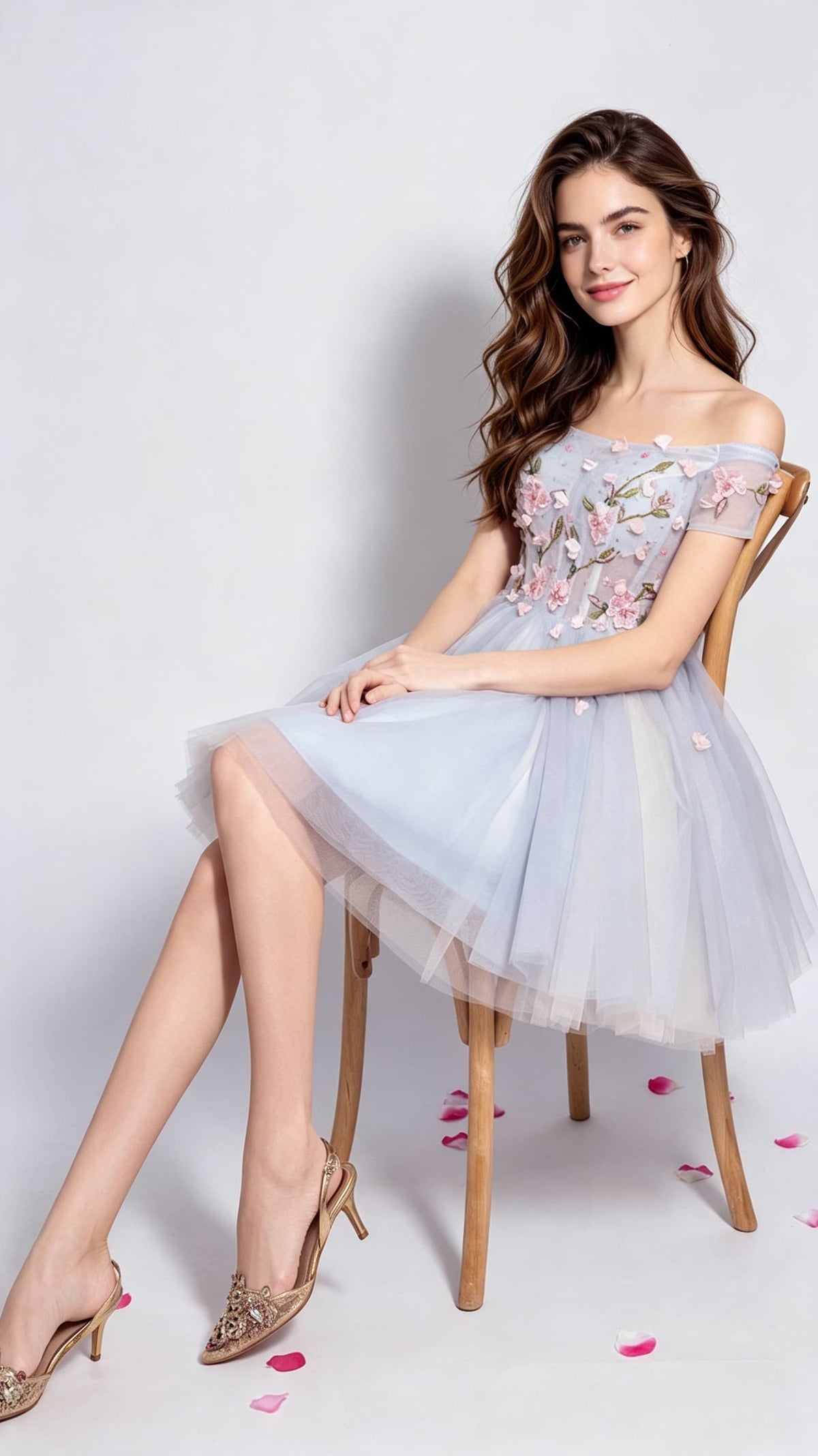 Polished A-line Light Blue Evening Dress Off the Shoulder Organza Short Homecoming Dress LFNC0169