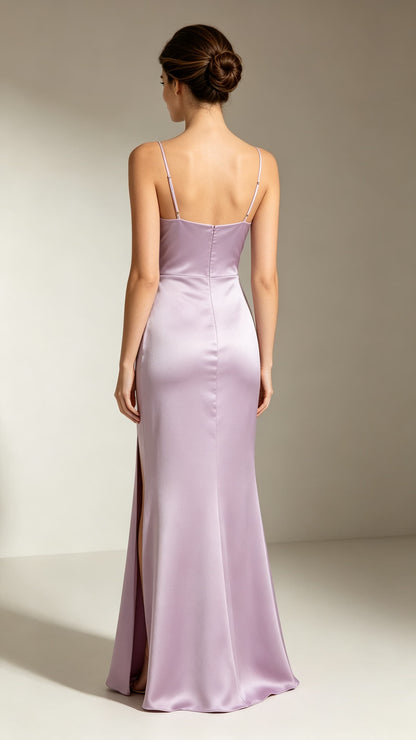 Elegant Mermaid Purple Evening Gowns Straps Satin Maxi Dress LFNL0732