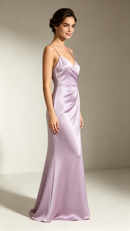Elegant Mermaid Purple Evening Gowns Straps Satin Maxi Dress LFNL0732