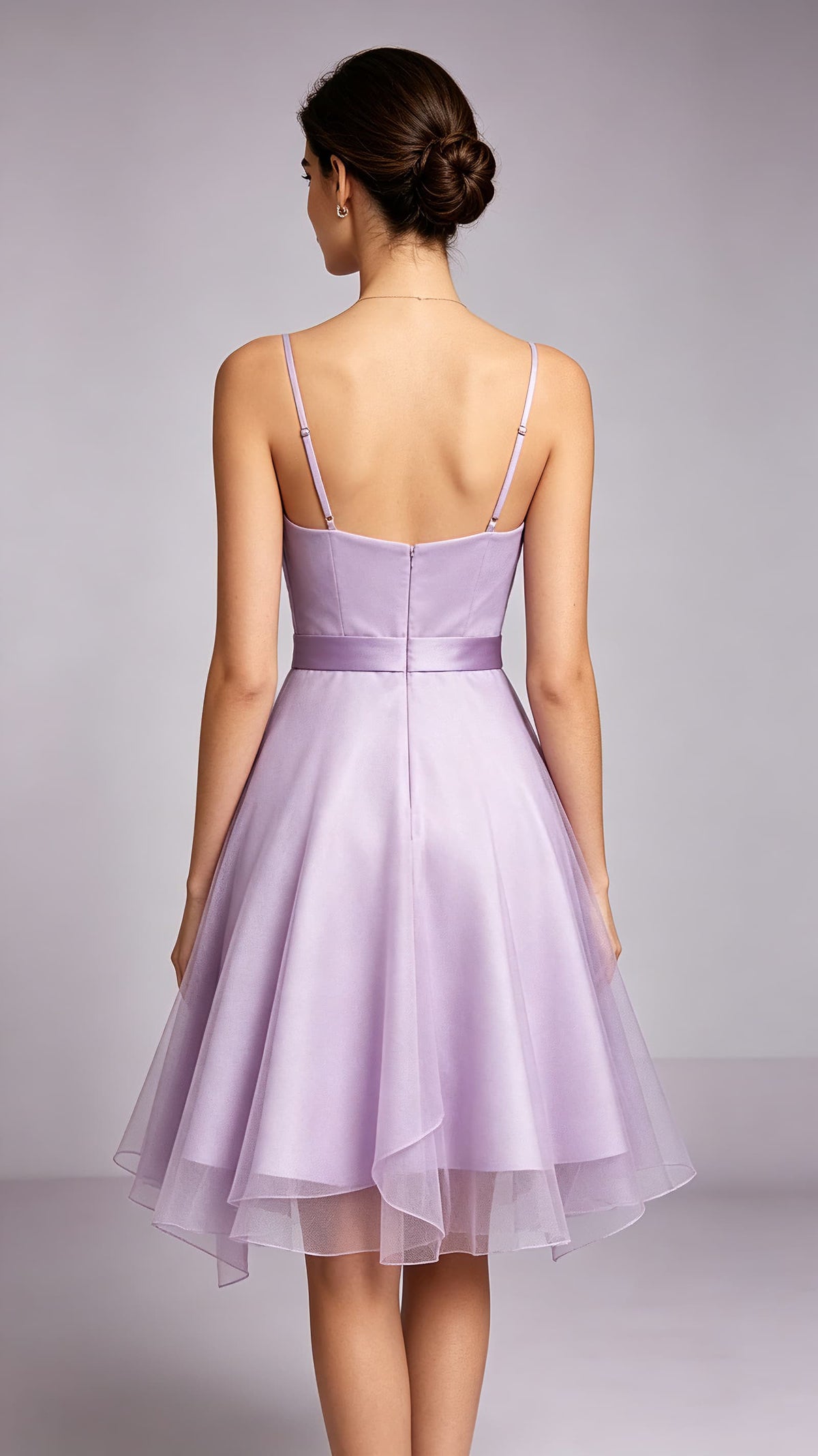 Flattering A-line Purple Evening Gowns Straps Polyester Tulle Short Formal Dress LFNL0808
