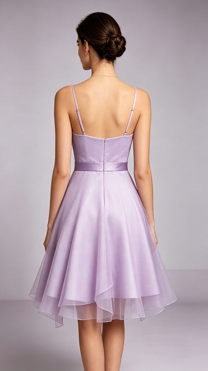 Flattering A-line Purple Evening Gowns Straps Polyester Tulle Short Formal Dress LFNL0808