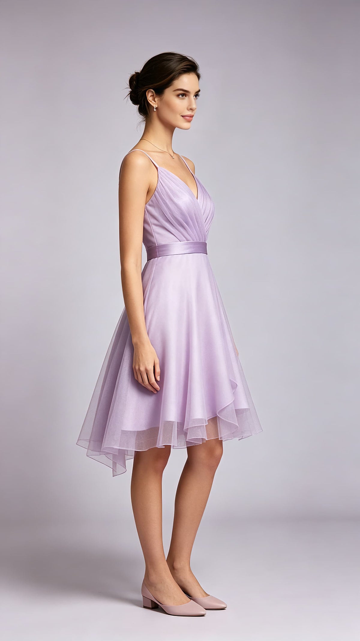 Flattering A-line Purple Evening Gowns Straps Polyester Tulle Short Formal Dress LFNL0808