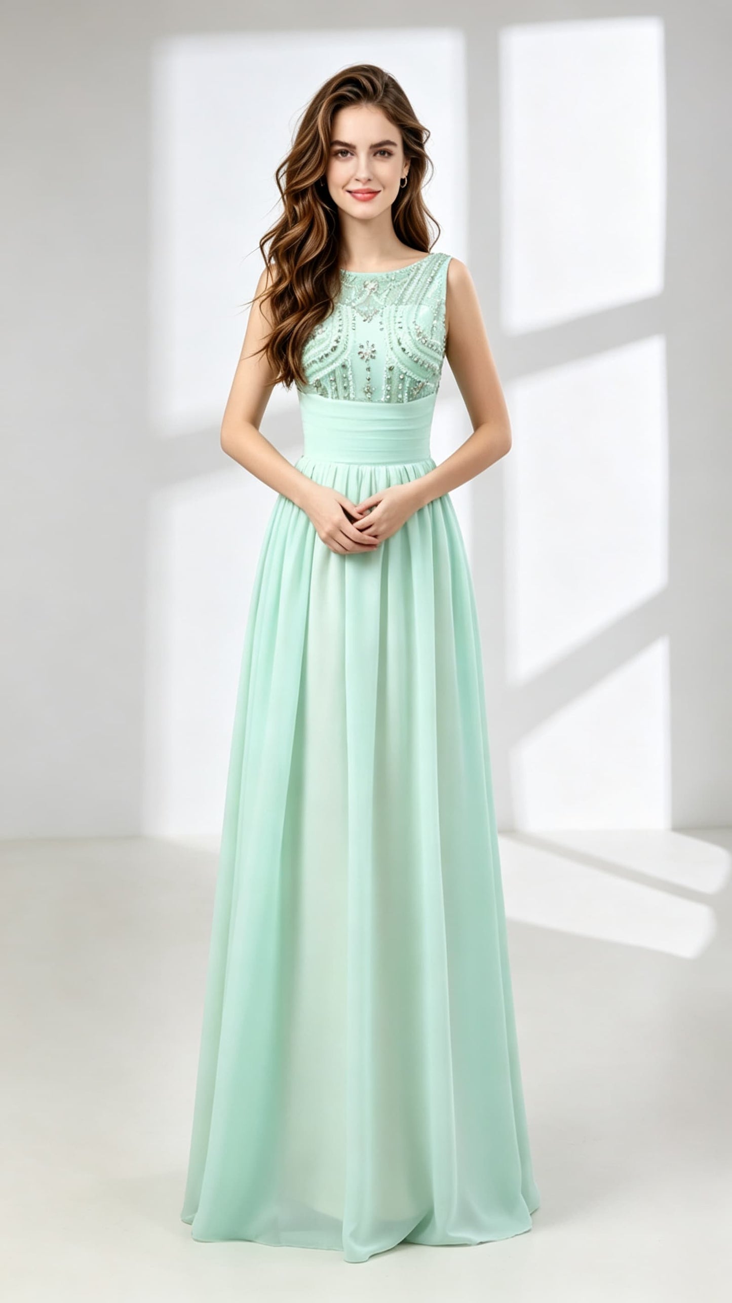 Lightweight A-line Green Evening Dress Chiffon Long Formal Dress LFNL0597